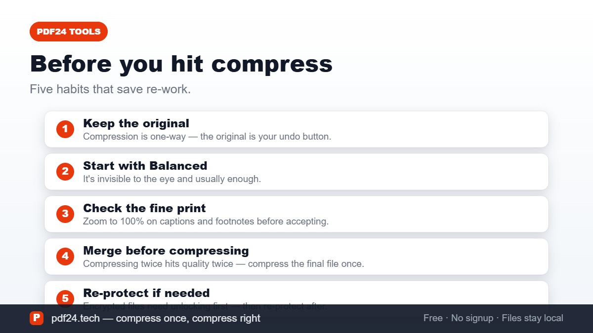 Checklist of five habits before compressing a PDF