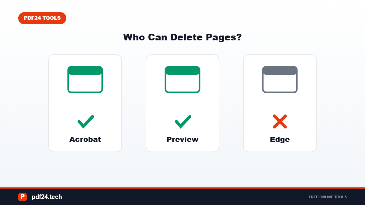 Acrobat and Preview can delete pages, Edge cannot